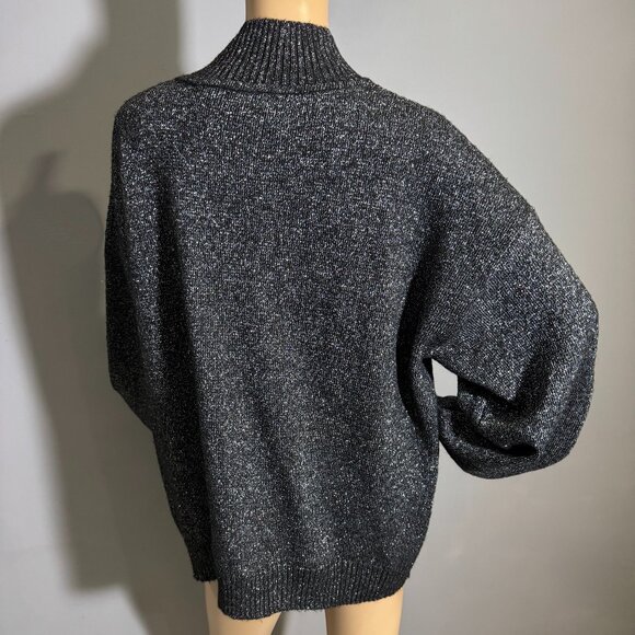 Charcoal Shimmery Metallic Oversized Mock Neck Sweater - Picture 3 of 5